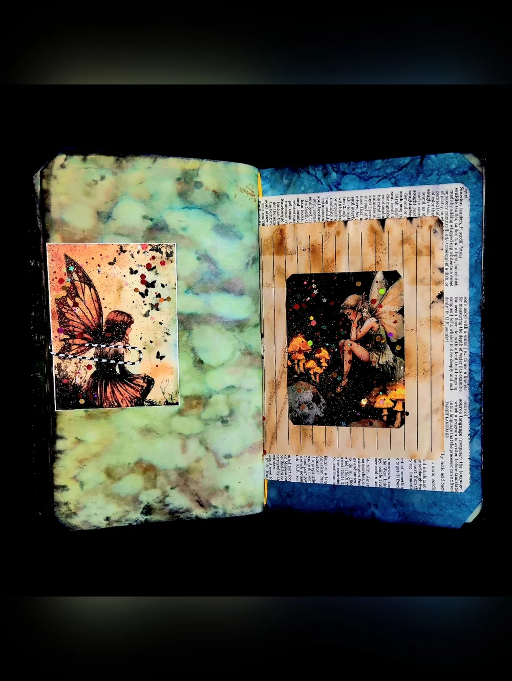 Fairy Mushroom Nature Handmade Junk/Creative Journal Vivid FluffyTextured Book